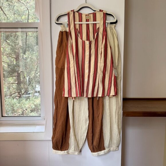 NWT Free People Coconut Set Wide Leg Pants Vest Matching 100% Cotton Two Piece - Picture 4 of 15